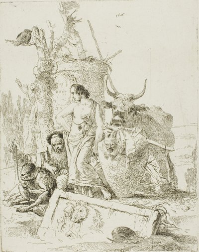 Jonge Herders en Oude Man met een Aap, uit Scherzi door Giambattista Tiepolo