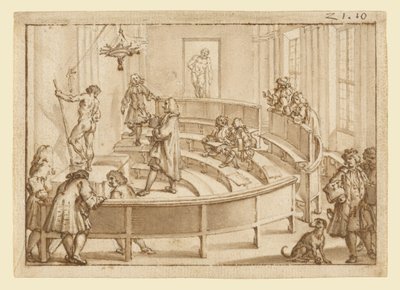 De "Accademia Clementina" Bologna, met een naakt dat wordt gepositioneerd door de tekenmeester, de "Farnese Hercules" daarachter door Giampietro Zanotti