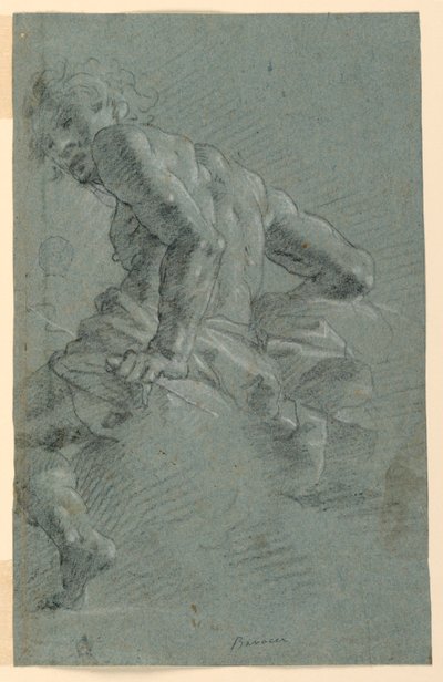 Studie van Hermes, Voorbereidende studie voor de Val van de Reuzen, Plafondfresco in het Palazzo Moroni, Bergamo door Gian Giacomo Barbelli