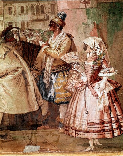 Venetiaanse maskers (detail) door Giandomenico  Tiepolo