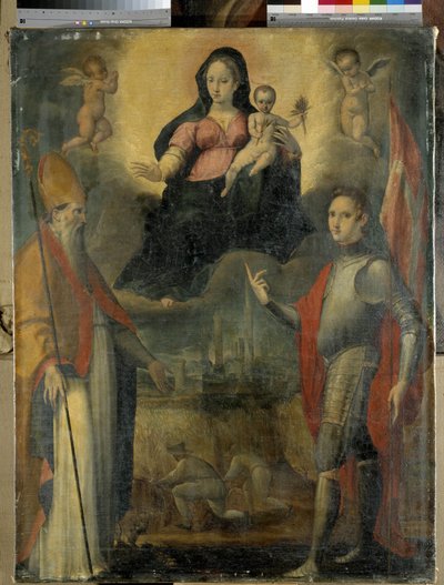 Madonna en Kind met de heiligen Mercuriale (patroon van de stad Forli) en Valeriano door Gianfrancesco Modigliani
