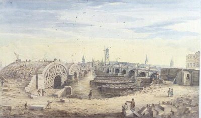 Bouw van de nieuwe London Bridge naast de oude London Bridge door Gideon Yates
