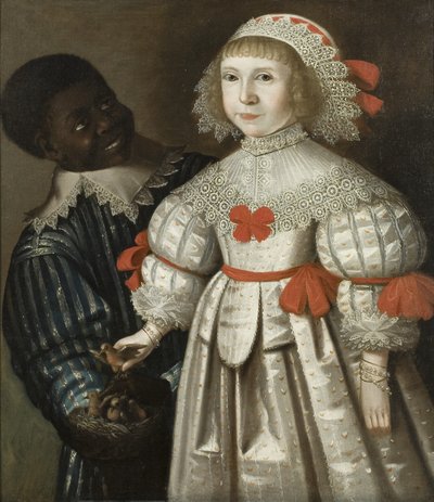 Dochter van Florence Poulett en Thomas Smyth van Ashton Court, met haar zwarte page, c.1640 door Gilbert (circle of) Jackson
