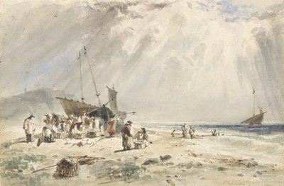 Vismarkt op het strand door Giles Firman Phillips