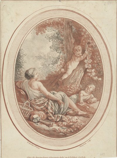 Bacchanaal met nimf en putti bij bomen door Gilles Demarteau
