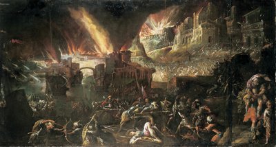 Aeneas redt zijn vader uit het brandende Troje door Gillis van Valckenborch