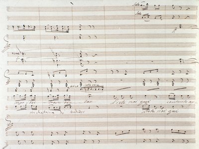 Pagina van muziekpartituur van Le Comte Ory met handgeschreven correcties door Gioachino Rossini