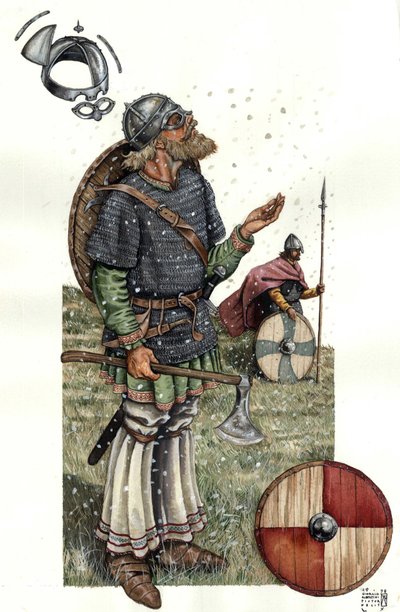Middeleeuwen: Vikingkrijger uit de 9e eeuw. door Giorgio Albertini