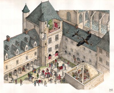 Middeleeuwen: luchtfoto van het Palais des Dukes de Burgundy in Dijon (Cote d