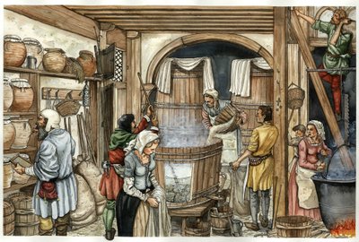 Middeleeuwen: bierfabriek (brouwerij) door Giorgio Albertini