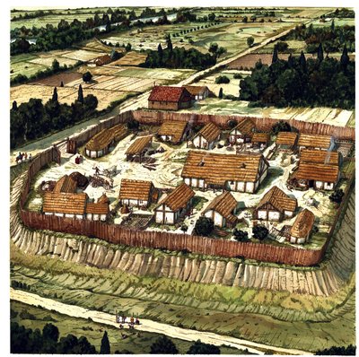 Middeleeuwen: reconstructie van een Motte (afbeelding) door Giorgio Albertini