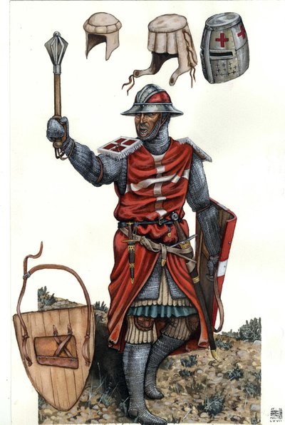 Voorstelling van een sergeant van de Orde van Sint Jan van Jeruzalem (of Orde van het Hospitaal of eenvoudiger de Hospitaalridders) 13e eeuw. door Giorgio Albertini