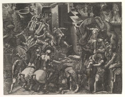 De Val van Troje en de Ontsnapping van Aeneas door Giorgio Ghisi