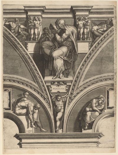 De Perzische Sibylle door Giorgio Ghisi after Michelangelo