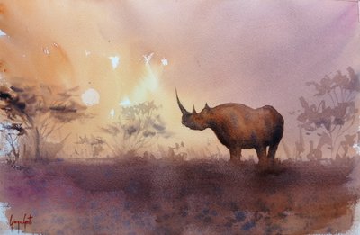 Afrikaanse neushoorn bij zonsondergang door Giorgio Gosti