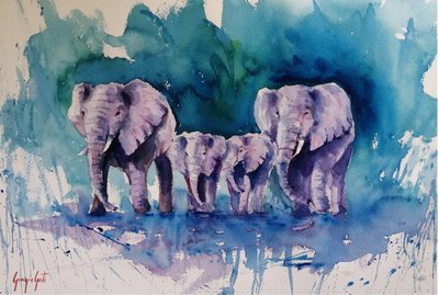 De Blauwe Olifantenfamilie door Giorgio Gosti