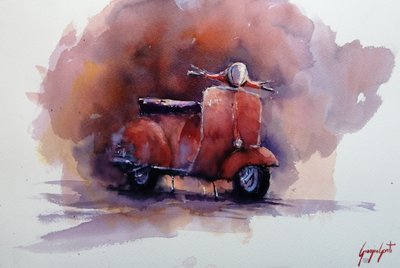 Klassieke rode scooter door Giorgio Gosti