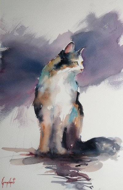 Expressieve kat in aquarel door Giorgio Gosti