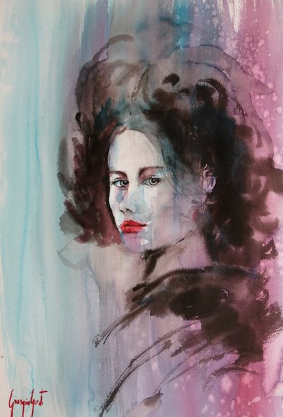 Expressieve vrouw in aquarel door Giorgio Gosti