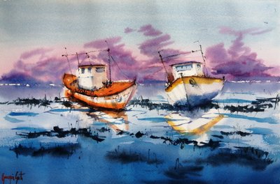 Reflecties van Low Tide Boats door Giorgio Gosti