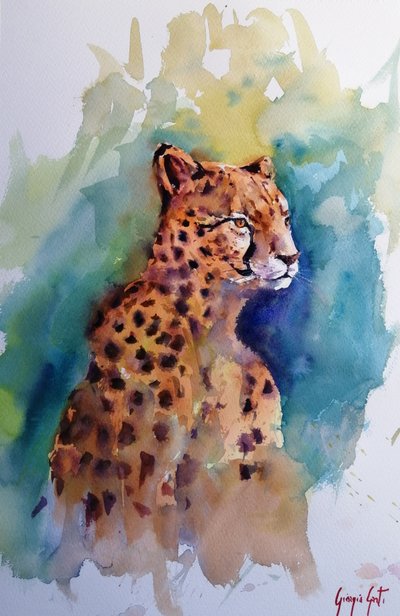 Majestueuze cheeta in aquarel door Giorgio Gosti