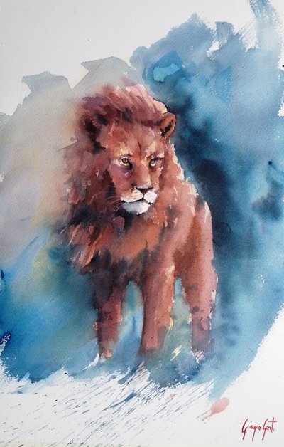 Majestueuze leeuw in aquarel door Giorgio Gosti