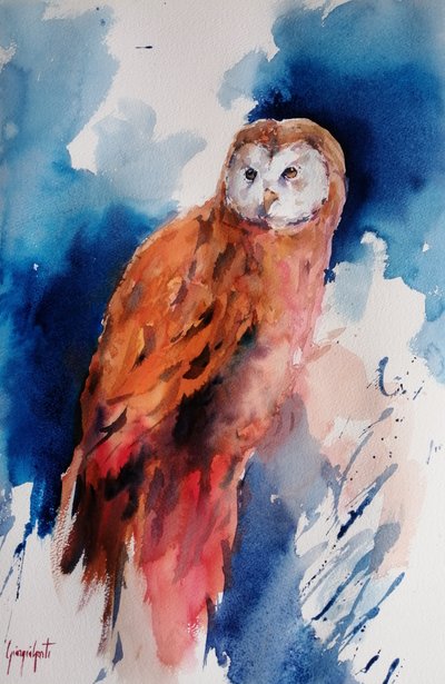 Majestueuze uil in aquarel door Giorgio Gosti