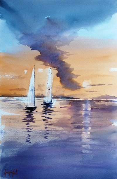 Serene Sunset Zeilboten door Giorgio Gosti