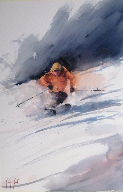 Skiër in poedersneeuw door Giorgio Gosti