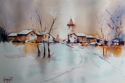 De kerk van Snowy Village door Giorgio Gosti