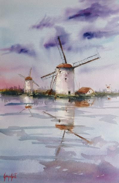 Weerspiegelingen bij de Twilight Windmill door Giorgio Gosti