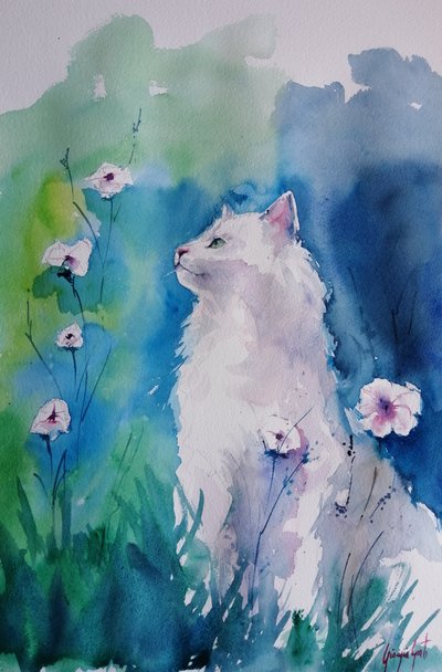 Witte kat in bloei door Giorgio Gosti