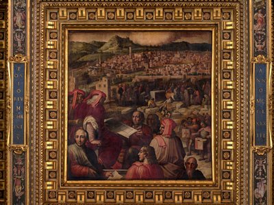 Arnolfo toont het plan om Florence uit te breiden door Giorgio Vasari