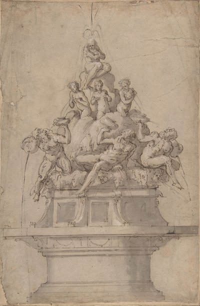 Ontwerp voor een fontein met riviergoden en nimfen door Giorgio Vasari