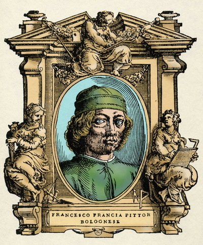 Portret van Francesco FRANCIA (1450-1517) Italiaanse schilder. Gravure uit 
