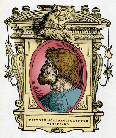 Portret van Vittore Carpaccio, Venetiaanse schilder. Gravure uit 