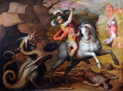 Sint Joris en de draak - Schilderij van Giorgio Vasari (1511-1574), olie op doek, circa 1560 - Italiaanse kunst door Giorgio Vasari