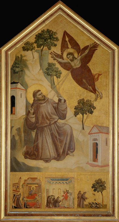 Franciscus van Assisi ontvangt de stigmata. i€ la predelle: Le songe d