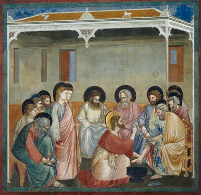 Voetwassing (detail) door Giotto (c.1266 1337)