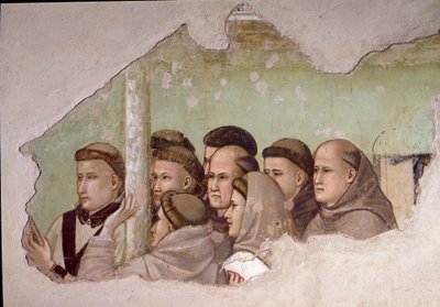 Episode uit het leven van Sint Franciscus van Assisi: Saint Franciscus verschijnt aan Fra Agostino en aan een bisschop (detail) door Giotto di Bondone