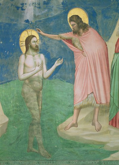 De Doop van Christus, detail van Christus en St. Johannes de Doper, 1303-05 door Giotto di Bondone