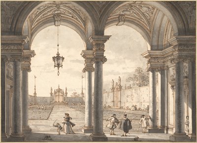 Uitzicht door een barokke zuilengang in een tuin, 1760-1768 door Giovanni Antonio Canal