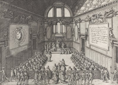 Audiëntie gegeven door paus Pius V aan Cosimo I, hertog van Toscane door Giovanni Ambrogio Brambilla