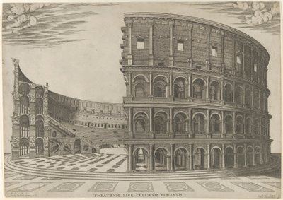 Doorsnede en elevatie van het Colosseum in Rome door Giovanni Ambrogio Brambilla
