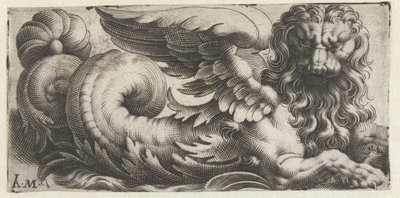 Gevleugelde zeeleeuw met golvende manen en een baard door Giovanni Andrea Maglioli