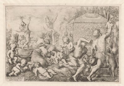 Bacchanaal met altaar, faun en Silenus door Giovanni Andrea Podesta