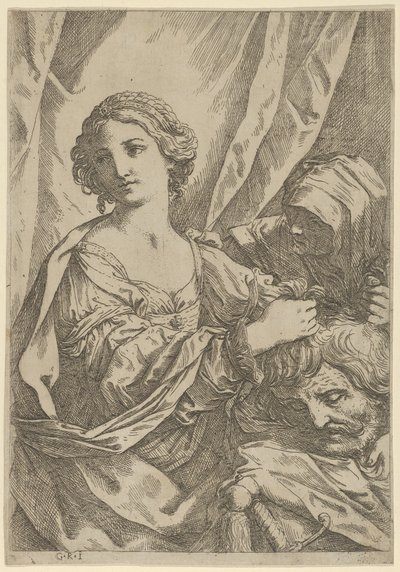 Judith grijpt het hoofd van Holofernes bij het haar en kijkt naar links door Giovanni Andrea Sirani