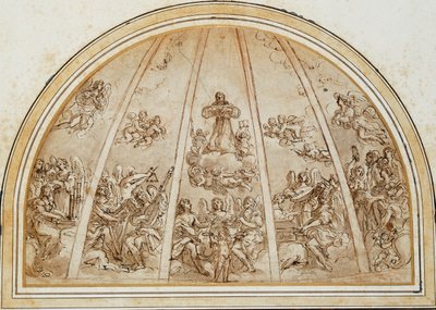 De Apotheose van Sint Franciscus omringd door muzikale engelen: Ontwerp voor een apsis of halve koepel verdeeld door ribben door Giovanni Andrea Sirani