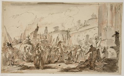 Het hoofd van Pompeius gepresenteerd aan Caesar door Giovanni Antonio Pellegrini