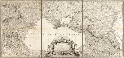 Kaart uit 1774 van de Zwarte Zee met aangrenzende delen van het Turkse en Russische Rijk door Giovanni Antonio Rizzi Zannoni